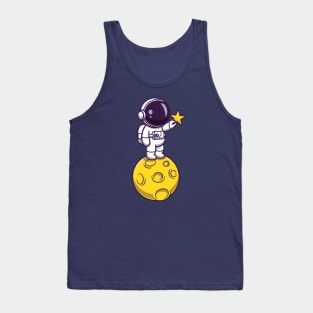 Astronaut Holding Star On Moon Cartoon Tank Top